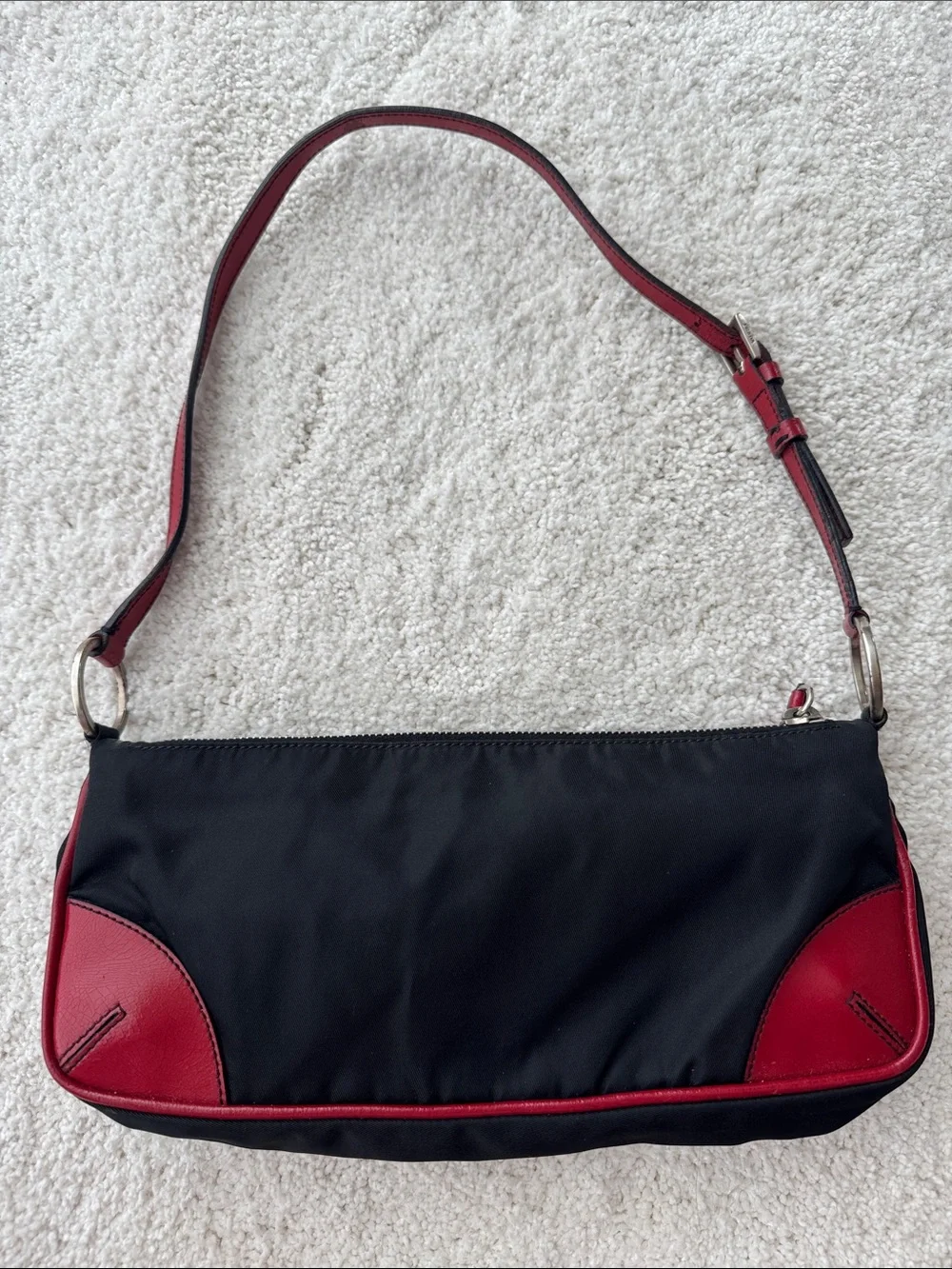 Prada Black and Red Leather-Trim Shoulder Bag